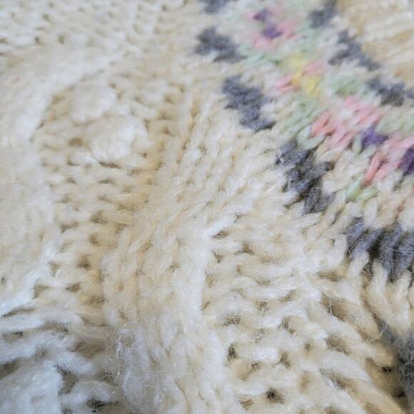 Vintage Collage by Hand Womens 3D KNIIT Wool Blend Sweater S Cream Purple Pink - Picture 4 of 5